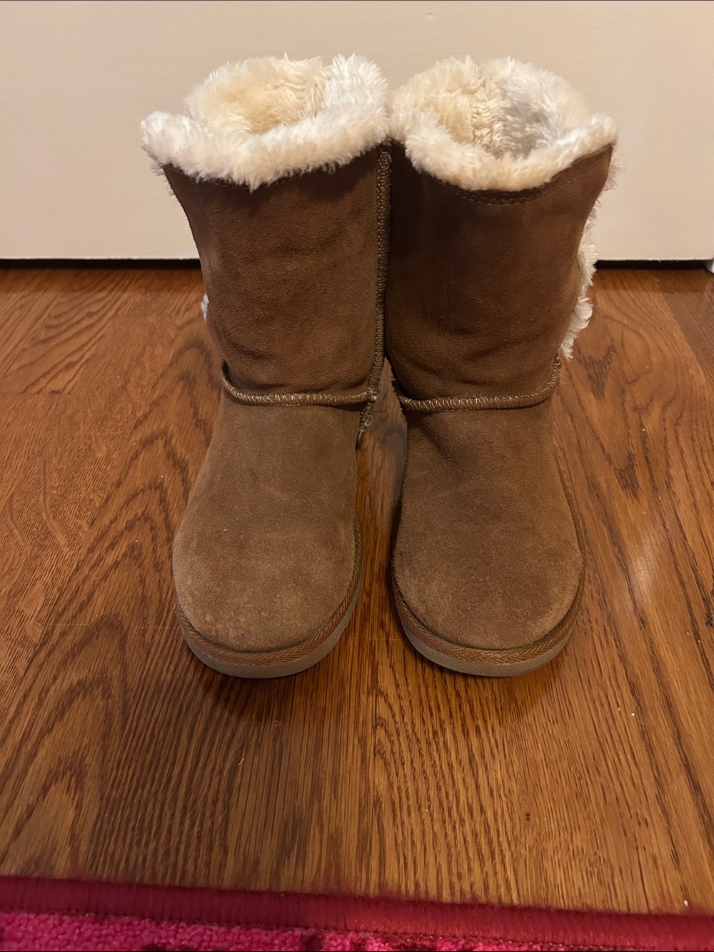 Sonoma Brown Genuine Suede Upper Boots with Cream Fur Trim And Buttons On Sides
